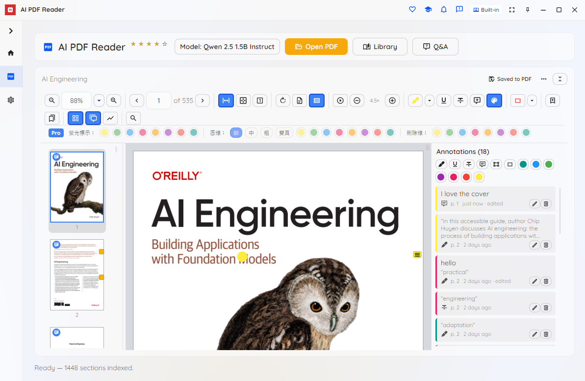 AI PDF Reader annotation tools highlighting text