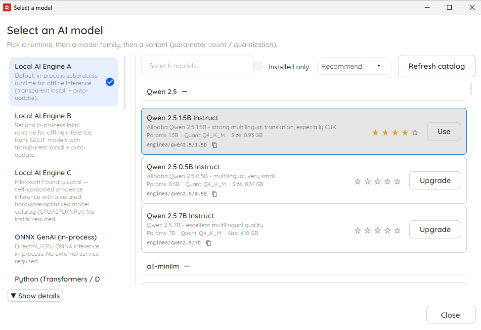 AI PDF Reader model picker